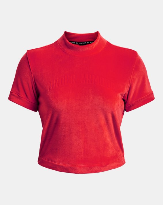 Women's UA Velour Rose Mock Short Sleeve, Red, pdpMainDesktop image number 5